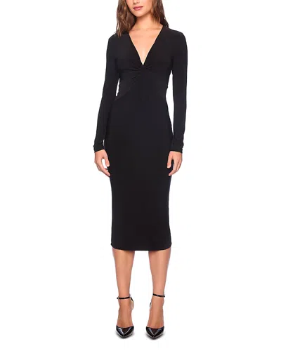 Susana Monaco Twist Front Long Sleeve Matte Jersey Midi Dress In Black