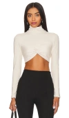 Susana Monaco Twist Mock Neck Crop Top In Blanched Almond