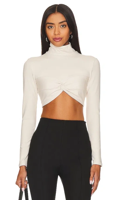 Susana Monaco Twist Mock Neck Crop Top In Blanched Almond