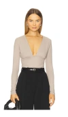 Susana Monaco V-neck Gathered Long Sleeve Top In Gray