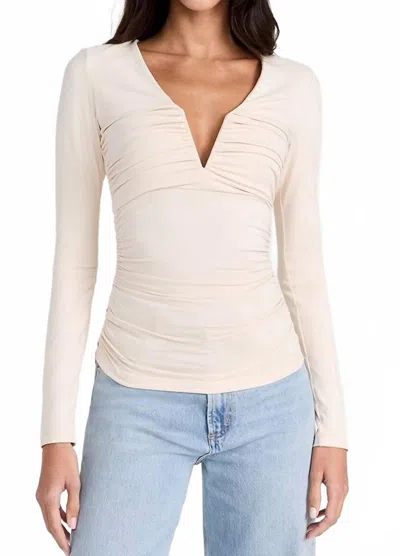 Susana Monaco V-neck Gathered Long Sleeve Top In Belgian Creme In Neutral