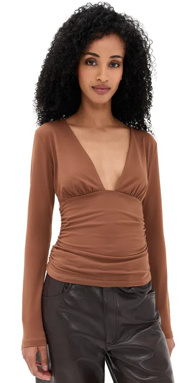 Susana Monaco V Neck Gathered Top Toast In Brown