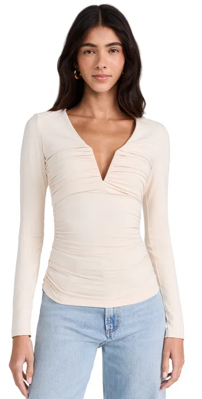 Susana Monaco V Neck Long Sleeve Top Belgian Crème