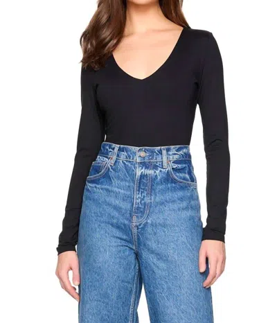 Susana Monaco V-neck Long Sleeve Top In Black