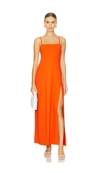 Susana Monaco Wide Strap Flare Slit Dress In Mandarin