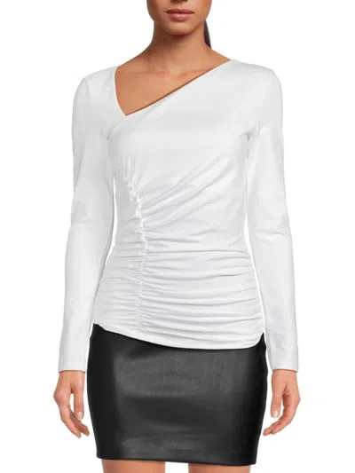 Susana Monaco Women's Asymmetric Neck Ruched Top In Pink