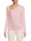 Susana Monaco Women's Asymmetric Neck Ruched Top In Pink Cashmere