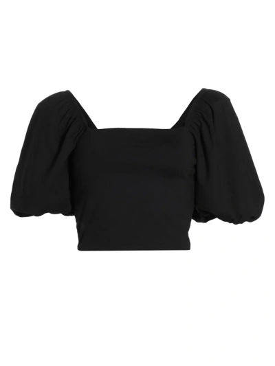 Susana Monaco Women's Crop Puff-sleeve Top In Black