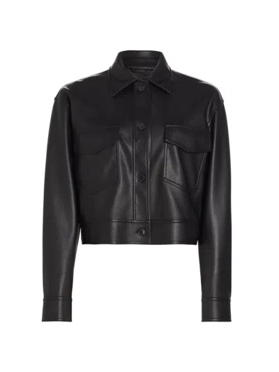 Susana Monaco Women's Faux Leather Crop Cargo Jacket In Black