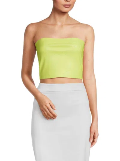 Susana Monaco Women's Faux Leather Cropped Tube Top In Pale Lime