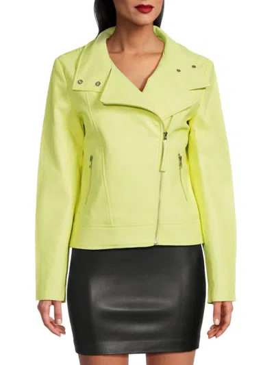 Susana Monaco Women's Faux Leather Moto Jacket In Pale Lime