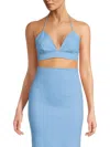 Susana Monaco Women's Poplin Cotton Bikini Top In Miku Blue