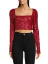 Susana Monaco Women's Sequin Long Sleeve Crop Top In Berries