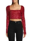 Susana Monaco Sequin Square Neck Crop Top In Black