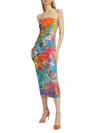 Susana Monaco Viscose Splatter Print Tube Gathered Dress In Multi In Blue Multi