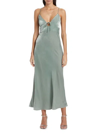 Susana Monaco Women's Velvet Silk Blend Cutout Maxi Slip Dress In Celadon