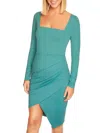 Susana Monaco Wrap Bottom Long Sleeve Square Neck Mini Dress In Blue Spruce In Blue