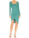 Susana Monaco Wrap Bottom Long Sleeve Square Neck Mini Dress In Blue Spruce In Blue