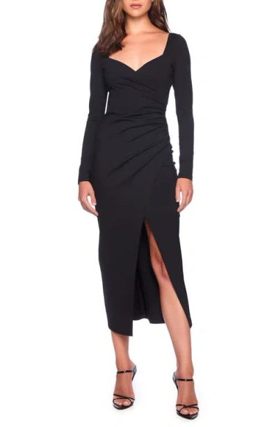 Susana Monaco Wrap Front Long Sleeve Cocktail Midi Dress In Black