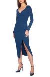 Susana Monaco Wrap Front Long Sleeve Cocktail Midi Dress In Stratus