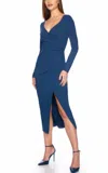 Susana Monaco Wrap Front Long Sleeve Cocktail Midi Dress In Multi