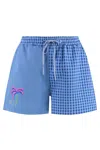 Susanna Blu Checked Embroidered-motif Shorts In Blue