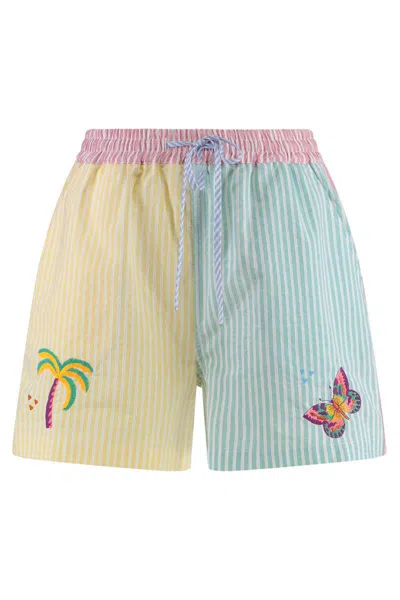 Susanna Blu Cotton Shorts In Multicolor