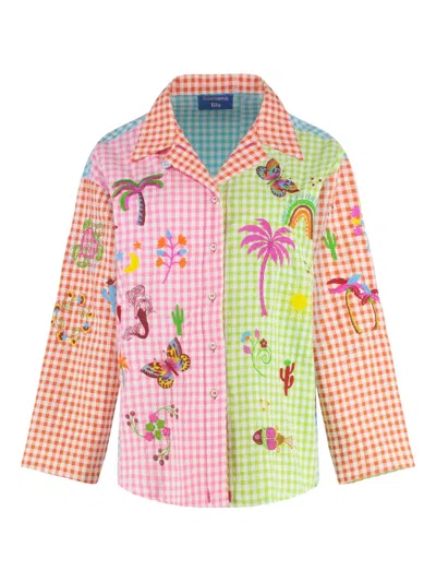 SUSANNA BLU GARDENIA CHECKED EMBROIDERED SHIRT