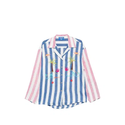 Susanna Blu Striped Embroidered Shirt In Multi