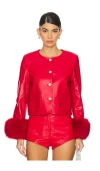 Susanna Chow Dawson Leather Jacket With Fur Trim In Red