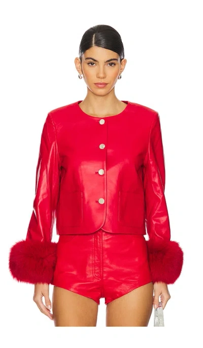 Susanna Chow Dawson Leather Jacket With Fur Trim In Red