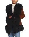 Susanna Chow Dorothy Cognac Suede & Shearling Trim Coat In Cognac/black Trim