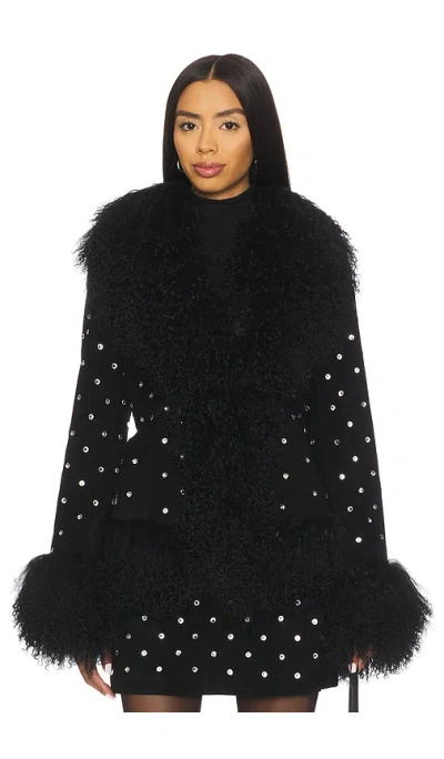 Susanna Chow Dorothy Diamante Suede Coat In Black