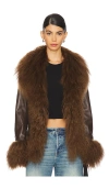 Susanna Chow Dorothy Leather Coat With Fur Trim In Brown