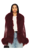 Susanna Chow Dorothy Leather Coat With Fur Trim In Burgundy