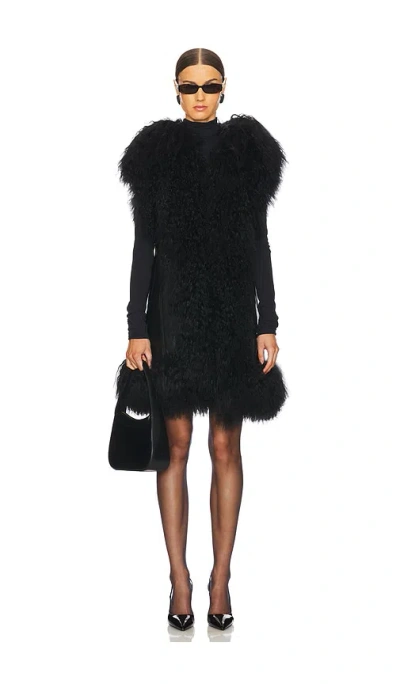 Susanna Chow Dorothy Shearling Midi Hooded Vest In Black