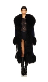 Susanna Chow Dorothy Suede Maxi Coat With Fur Trim In Navy
