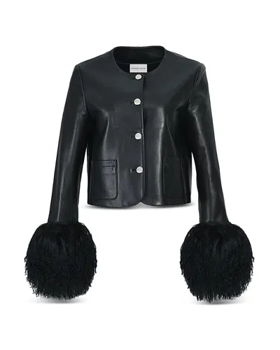 Susanna Chow Leather Cropped Shearling Cuff Jacket In Black
