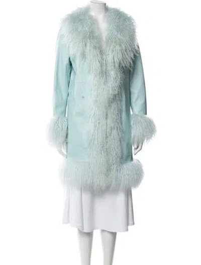 Pre-owned Susanna Chow Leather Faux Fur Coat In Blue