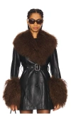 Susanna Chow Mimi Leather Coat With Fur Trim In Black & Brown