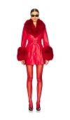 Susanna Chow Roxy Leather Coat With Fur Trim In Red