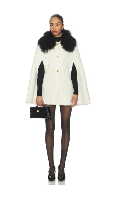 Susanna Chow Serina Cashmere Shearling Cape Coat In White