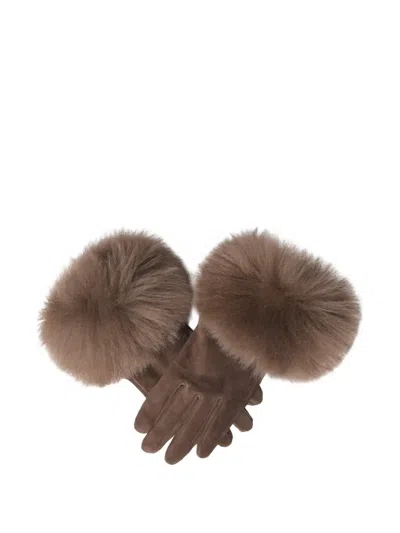 Susanna Chow Shearling-trim Gloves In Brown