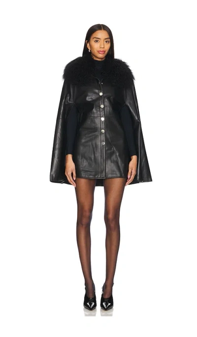 Susanna Chow Sheila Removable Shearling Collar Leather Cape In Black