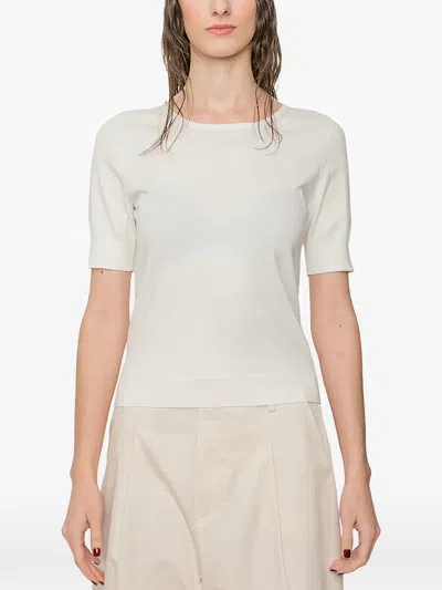 Susanne Bommer Fine-knit Short-sleeve Sweater In White