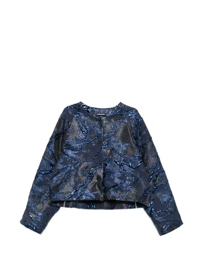 Susanne Bommer Jacquard-effect Cropped Jacket In Blue