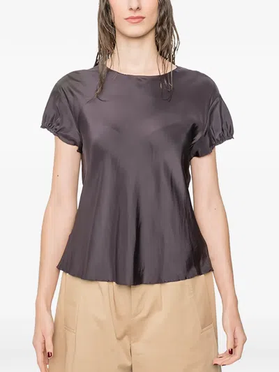 Susanne Bommer Gathered-sleeve Silk T-shirt In Black
