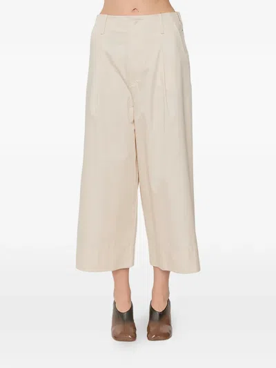 Susanne Bommer Pleated Wide-leg Cropped Trousers In Neutral
