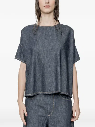 Susanne Bommer Short-sleeve Denim Shirt In Gray