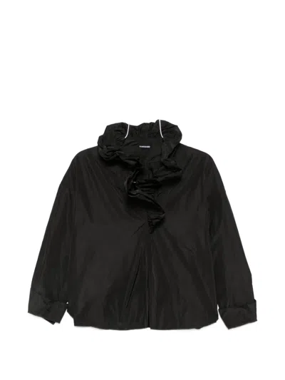 Susanne Bommer Taffeta Ruffled Long-sleeve Shirt In 블랙
